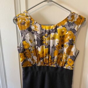 J. Crew yellow floral silk and grey wool sheath dress size 0